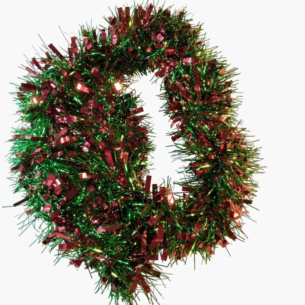 Festive Green Red Tinsel Garland Holiday Decor 3 feet